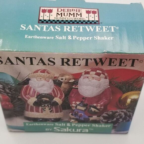 Vintage 90s Sakura Salt & Pepper Shaker Santa Retweet New Debbie Mumm - Picture 7 of 9